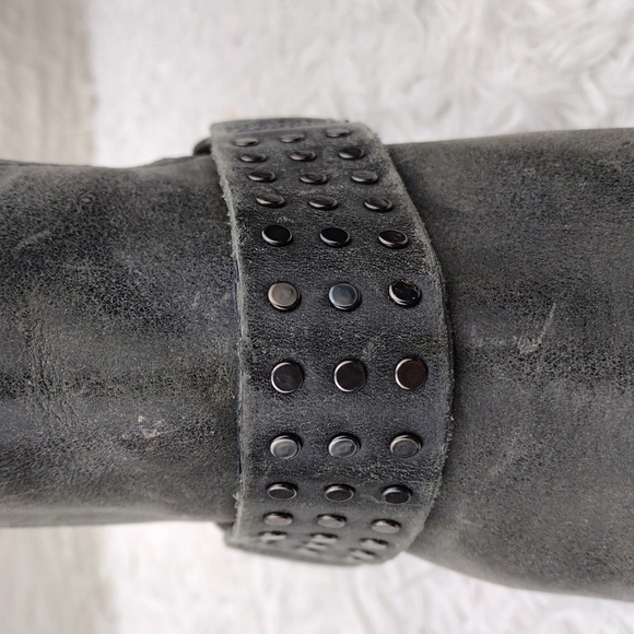 Sorel Lolla ll Quarry Gray Leather Strap Stud Chunky Heel Pull On Ankle Boot - Picture 12 of 16